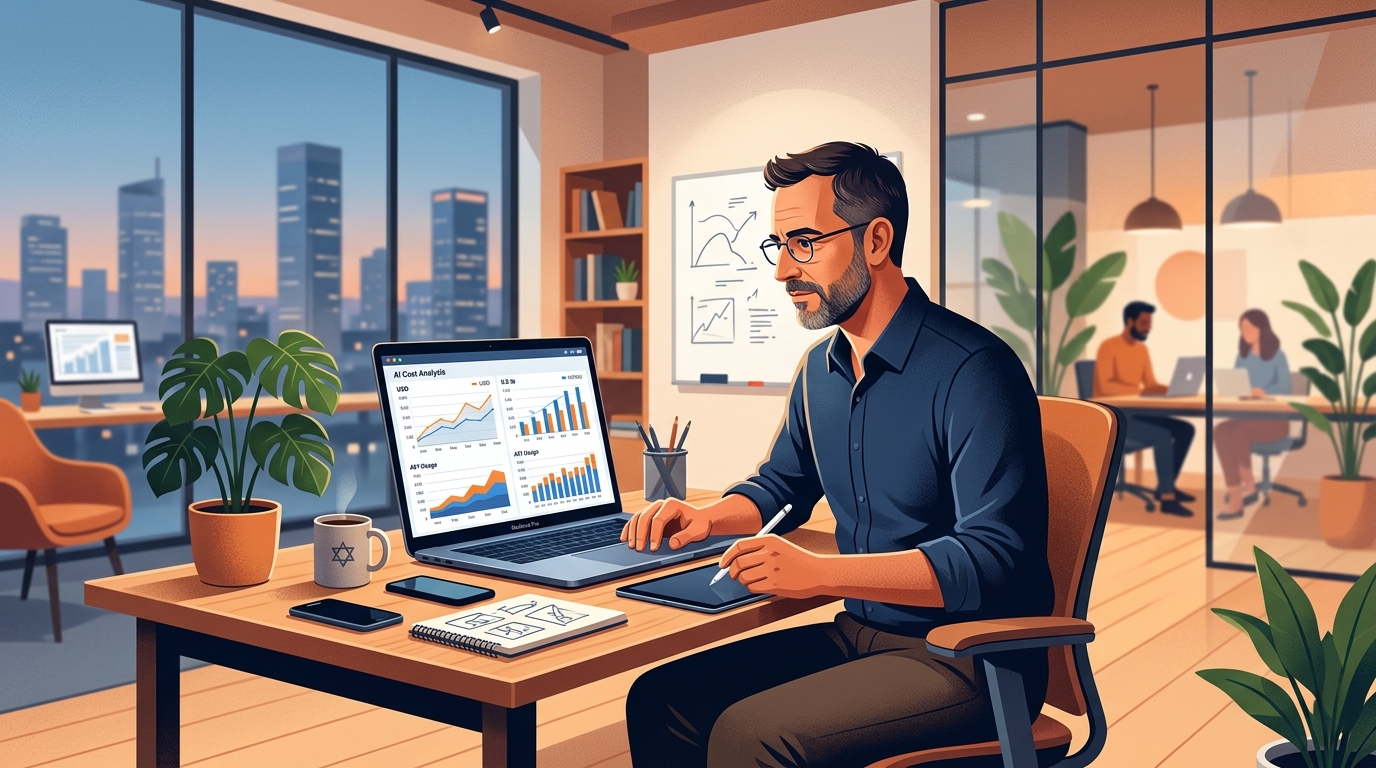 בעל עסק ישראלי קטן בודק עלויות Gemini 3.1 Flash-Lite על מסך מחשב נייד