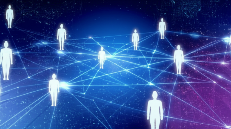 סוכני AI אוטונומיים מחוברים ברשת דיגיטלית זוהרת ללא נוכחות אנושית