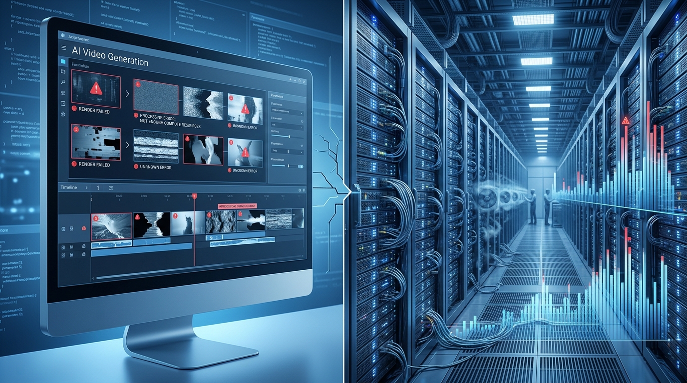ממשק יצירת וידאו AI לצד שרתי ענן ענקיים, ממחיש את עלויות המחשוב של Sora בינה מלאכותית