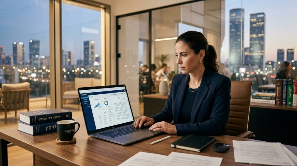 עורך דין ישראלי משתמש בבינה מלאכותית לעורכי דין על מחשב נייד
