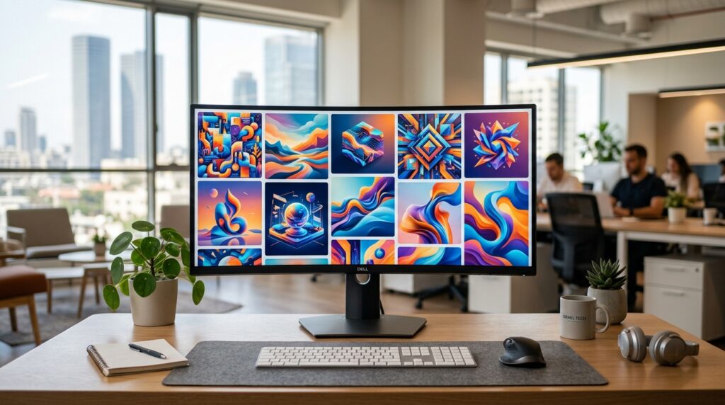 מסך מחשב מציג תמונות שנוצרו על ידי בינה מלאכותית ליצירת תמונות בחינם