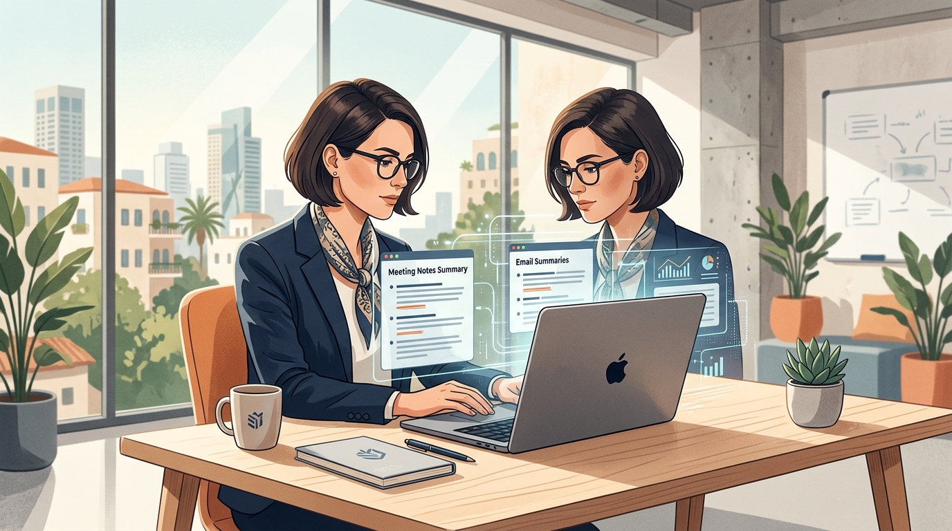 מנהל סוקר סיכומי פגישות שנוצרו על ידי AI - משימות משרדיות אוטומטיות