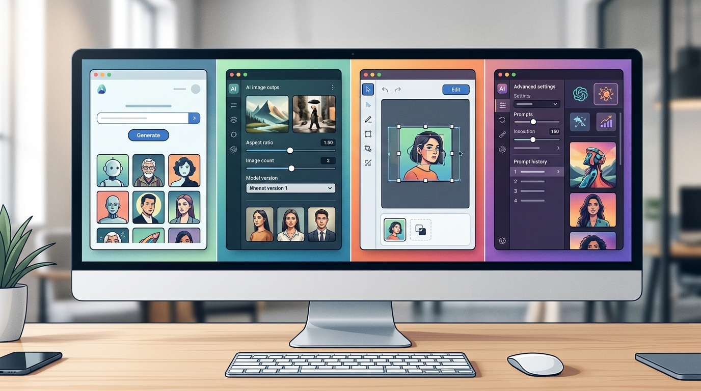 השוואה בין כלי AI ליצירת תמונות בחינם על מסך מחשב מקצועי
