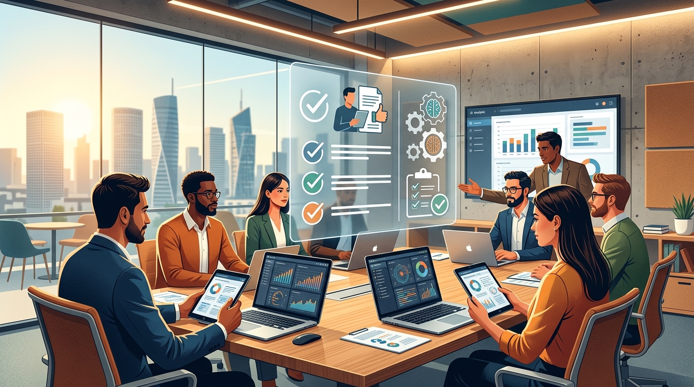 צוות עסקי בודק דוחות בינה מלאכותית עם פיקוח אנושי כדי להתמודד עם הבעיה של מודלי AI משקרים