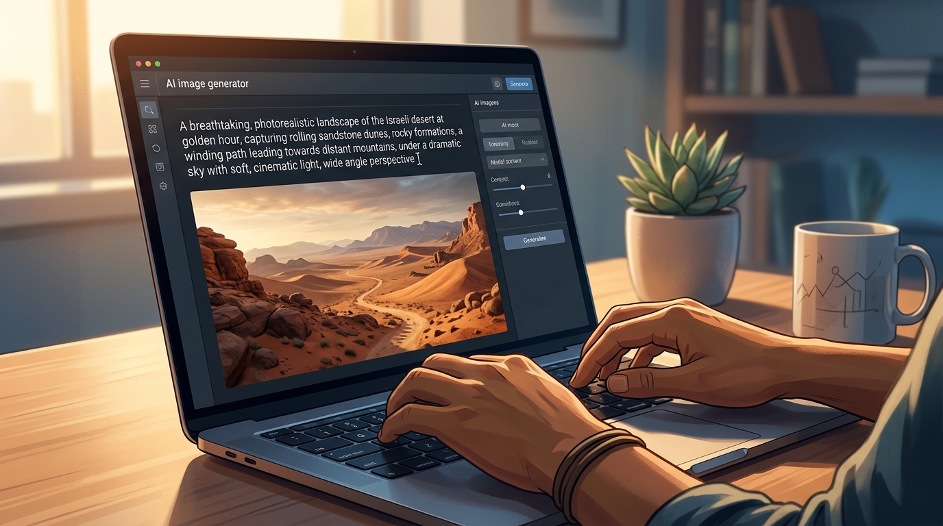 ידיים מקלידות פרומפט לכלי בינה מלאכותית ליצירת תמונות בחינם