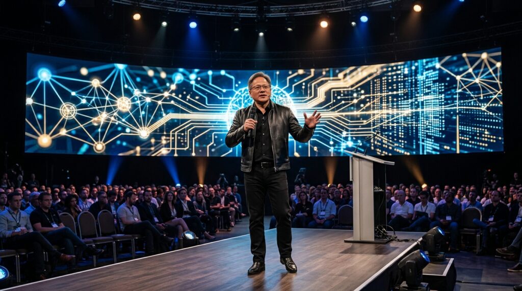 Jensen Huang מסביר כיצד AI יוצר משרות בכנס טכנולוגי בינלאומי