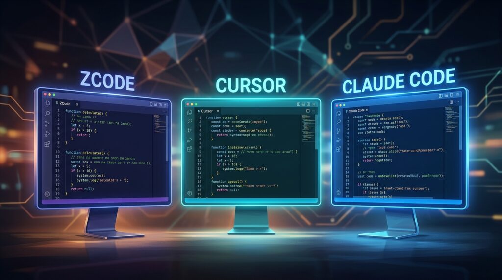 השוואה בין ZCode מול Cursor מול Claude Code לפיתוח AI